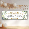 Personalised Party Banner For Wedding Day Welcome Foliage Gold Silver Glitter
