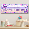 Personalised Party Banner For Kids Birthday Purple Pink Butterflies