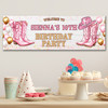 Personalised Party Banner For Kids Birthday Girls Pink Cowboy Boots