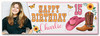 Personalised Party Banner For Kids Birthday Girls Pink Cowboy Boots Photo