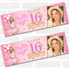 Personalised Party Banner For Kids Birthday Pink Blond Girl Balloons Photo