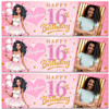 Personalised Party Banner For Kids Birthday Pink Dark Skin Girl Balloons Photo