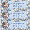 Personalised Party Banner For Christening Boy Photo Blue Flowers Cross