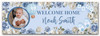 Personalised Party Banner For Christening Boy Photo Blue Flowers Cross
