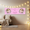 Personalised Party Banner For Christening Girls Photo Pink Flowers