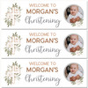 Personalised Party Banner For Christening Photo Welcome Cross Green Foliage