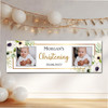 Personalised Party Banner For Christening Photo White Flowers Gold