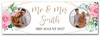 Personalised Party Banner For Wedding Day Photo Flowers Pink Gold