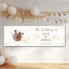 Personalised Party Banner For Wedding Day Welcome Photo Gold Line Flowers Soft