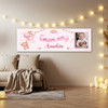Personalised Party Banner For New Baby Girl Welcome Home Photo Bear Pink Balloon