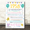 Born In 1958 Colour Birthday Facts Any Year Any Age Personalised Birthday Print