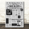 Born In 2015 Grey Newspaper Birthday Facts Any Year Any Age Personalised Print