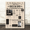 Born In 1949 Newspaper Birthday Facts Any Year Any Age Personalised Print