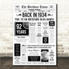 Born In 1934 White Newspaper Birthday Facts Any Year Any Age Personalised Print