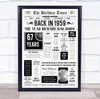 Born In 1959 White Newspaper Birthday Facts Any Year Any Age Personalised Print