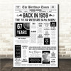 Born In 1959 White Newspaper Birthday Facts Any Year Any Age Personalised Print