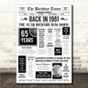 Born In 1961 White Newspaper Birthday Facts Any Year Any Age Personalised Print