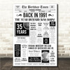 Born In 1991 White Newspaper Birthday Facts Any Year Any Age Personalised Print