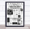 Born In 2005 White Newspaper Birthday Facts Any Year Any Age Personalised Print