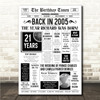 Born In 2005 White Newspaper Birthday Facts Any Year Any Age Personalised Print