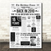Born In 2010 White Newspaper Birthday Facts Any Year Any Age Personalised Print