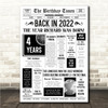Born In 2022 White Newspaper Birthday Facts Any Year Any Age Personalised Print
