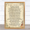 Bob Dylan Bob Dylan's Dream Vintage Guitar Song Lyric Print