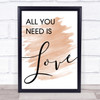 Watercolour Beatles All You Need Is Love Song Lyric Quote Print