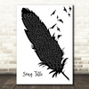 Any Song Custom Black & White Feather & Birds Personalised Lyrics Print