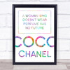 Rainbow Coco Chanel A Woman Who Doesn't Wear Perfume Quote Wall Art Print