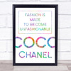 Rainbow Coco Chanel Unfashionable Quote Wall Art Print