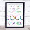 Rainbow Coco Chanel Woman Who Cuts Her Hair Change Life Quote Wall Art Print