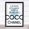 Blue Coco Chanel Woman With Good Shoes Quote Wall Art Print