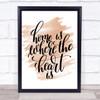 Home Is Where The Heart Is Quote Print Watercolour Wall Art