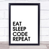 Eat Sleep Code Quote Wall Art Print
