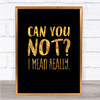 Can You Not Quote Print Black & Gold Wall Art Picture