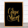 Carpe Diem Swirl Quote Print Black & Gold Wall Art Picture