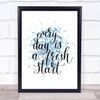 Every Day Fresh Start Inspirational Quote Print Blue Watercolour Poster