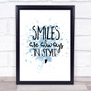Smiles Are Always In Style Inspirational Quote Print Blue Watercolour Poster