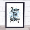 Stronger Than yesterday Inspirational Quote Print Blue Watercolour Poster