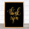 Thank You Swirl Quote Print Black & Gold Wall Art Picture