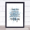 I Love You Inspirational Quote Print Blue Watercolour Poster