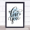 Love U Inspirational Quote Print Blue Watercolour Poster