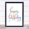 Happy Birthday Swirl Rainbow Quote Print