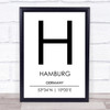 Hamburg Germany Coordinates World City Travel Print