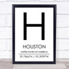 Houston United States Of America Coordinates Travel Quote Print