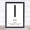 Ibiza Spain Coordinates World City Travel Print