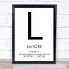 Lahore Pakistan Coordinates World City Travel Print