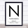 Nuremberg Germany Coordinates World City Travel Print