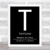 Taiyuan Republic Of China Coordinates Black & White Travel Print